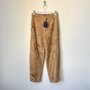NWT Ralph Lauren Purple Label Gillian Print Lamb Suede Pant Size 4 Equestrian